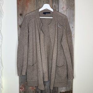 360 Cashmere Merino Wool and Cashmere Long Line Open Front Cardigan Mushroom XS